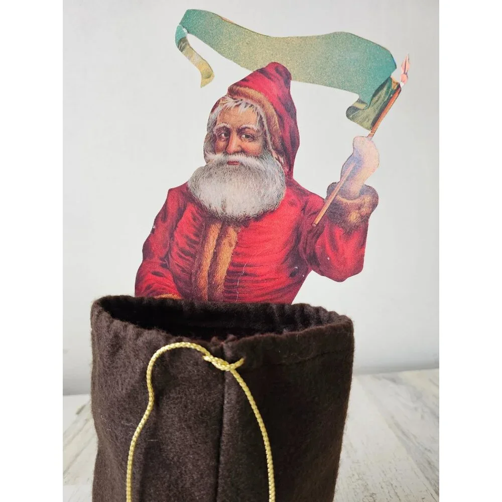 Vintage Santa cut out bag cardboard decor bottle holder Xmas‎ tree
